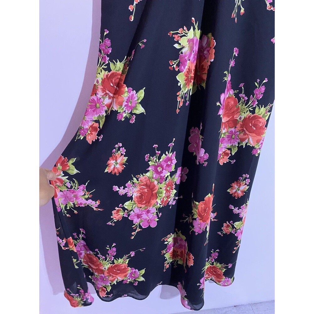 Vintage Ronni Nicole Dress 14 Black Floral Maxi Dainty Romantic Classy Modest - Picture 5 of 9